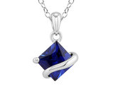 1.35 Carat (ctw) Lab-Created Blue Sapphire Pendant Necklace in Sterling Silver with Chain